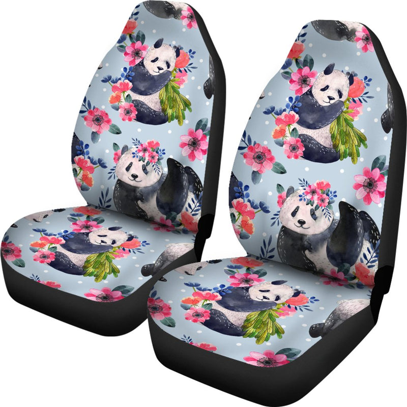 Panda Bear Flower Design Themed Print Universal Fit Car Seat Covers