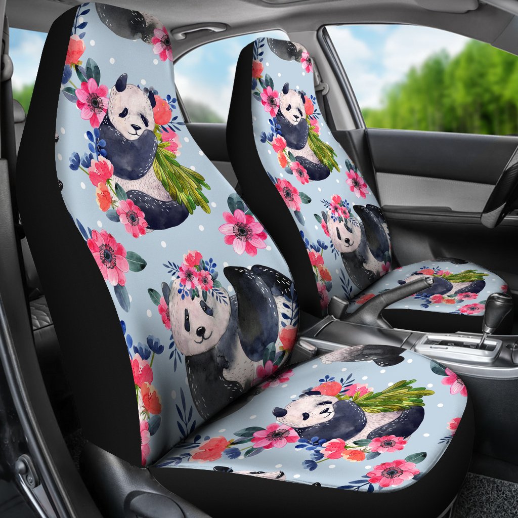 Panda Bear Flower Design Themed Print Universal Fit Car Seat Covers