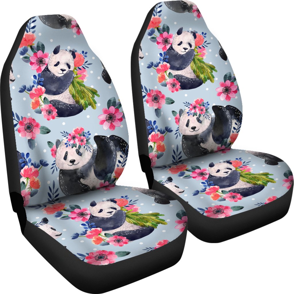 Panda Bear Flower Design Themed Print Universal Fit Car Seat Covers