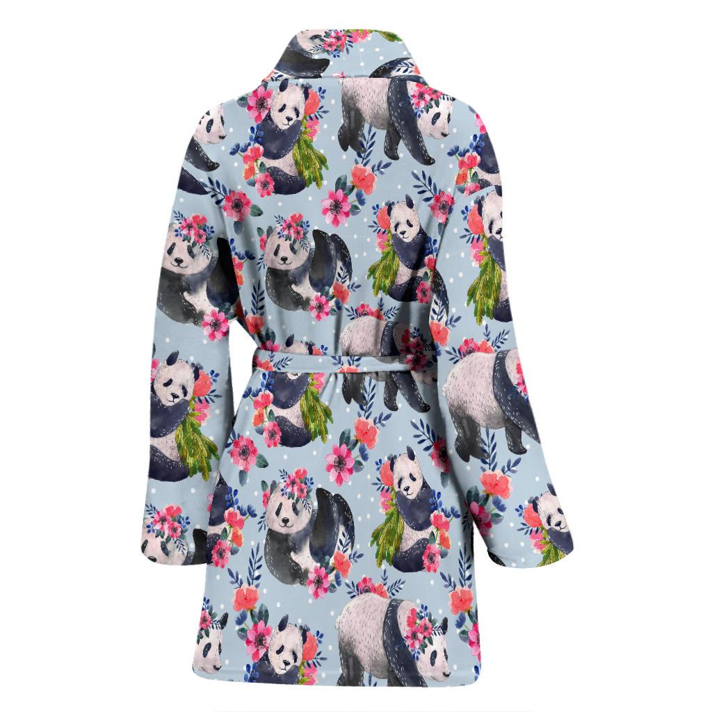 Panda Bear Flower Design Themed Print Women Bath Robe-JTAMIGO.COM