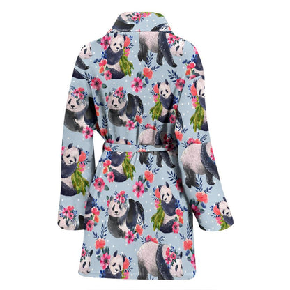 Panda Bear Flower Design Themed Print Women Bath Robe-JTAMIGO.COM