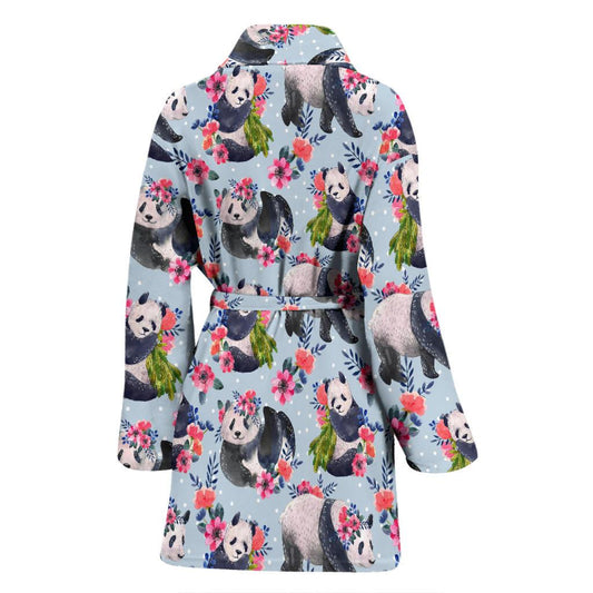Panda Bear Flower Design Themed Print Women Bath Robe-JTAMIGO.COM