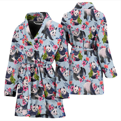 Panda Bear Flower Design Themed Print Women Bath Robe-JTAMIGO.COM