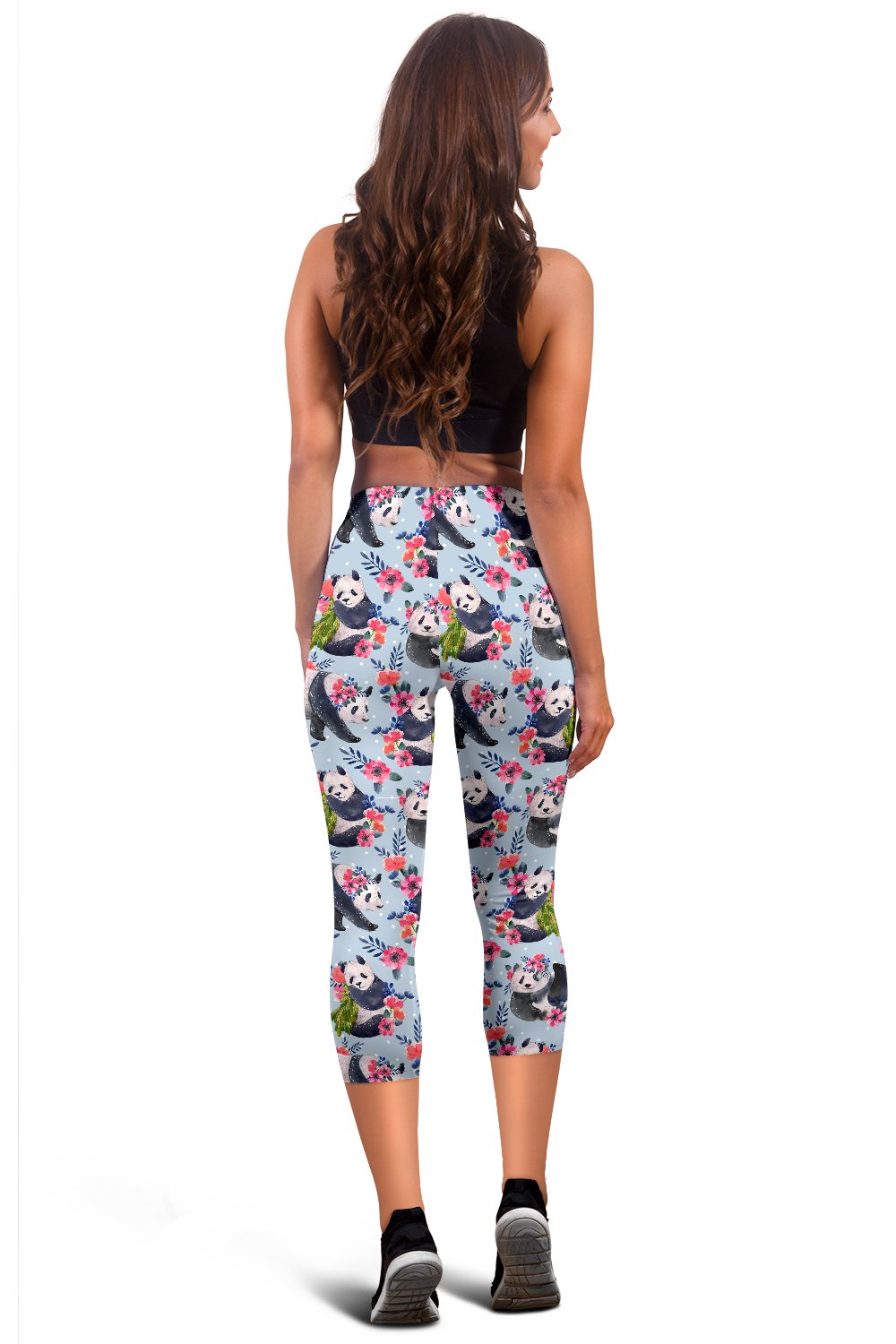 Panda Bear Flower Design Themed Print Women Capris