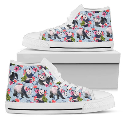 Panda Bear Flower Design Themed Print Women High Top Shoes