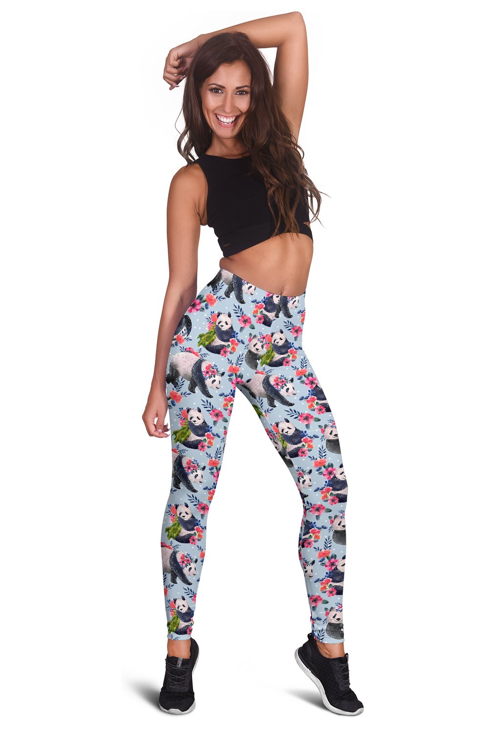 Panda Bear Flower Design Themed Print Women Leggings