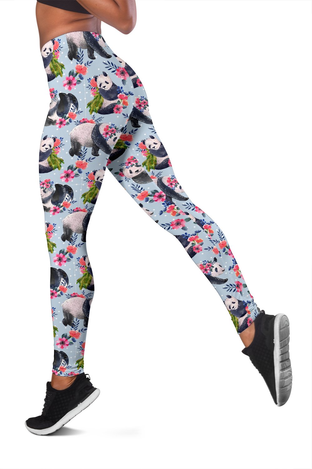Panda Bear Flower Design Themed Print Women Leggings