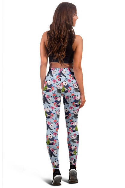 Panda Bear Flower Design Themed Print Women Leggings