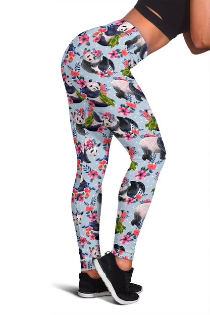 Panda Bear Flower Design Themed Print Women Leggings