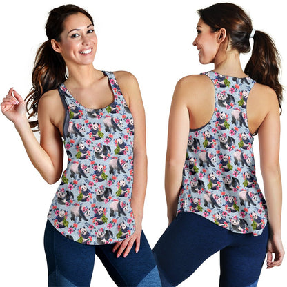 Panda Bear Flower Design Themed Print Women Racerback Tank Top