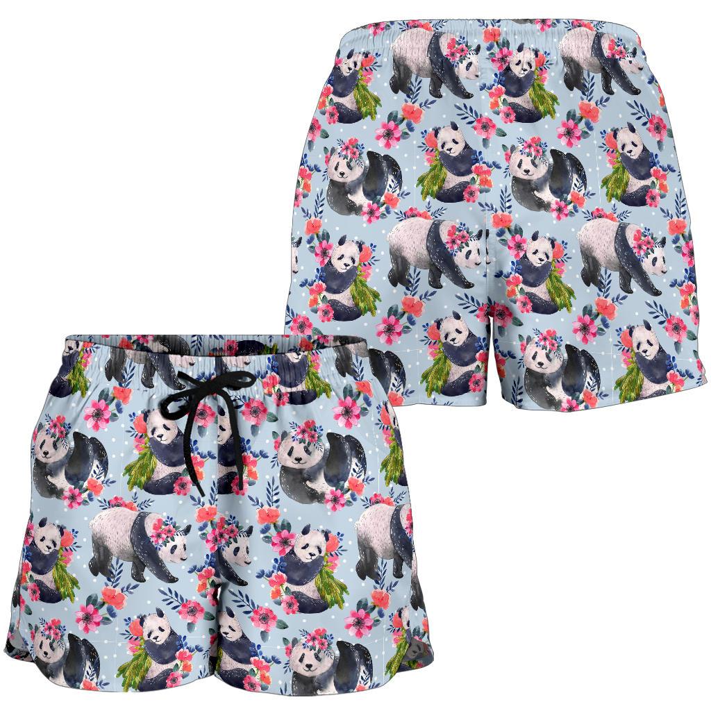 Panda Bear Flower Design Themed Print Women Shorts-JTAMIGO.COM