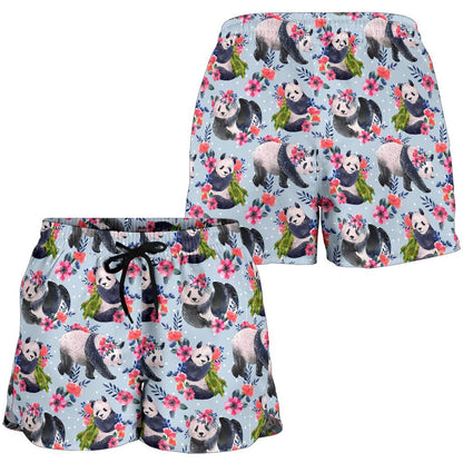 Panda Bear Flower Design Themed Print Women Shorts-JTAMIGO.COM
