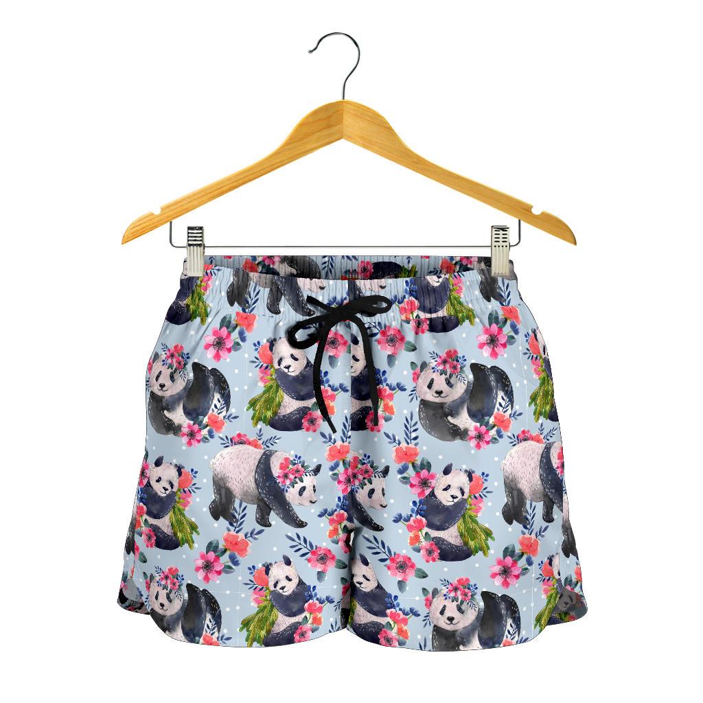 Panda Bear Flower Design Themed Print Women Shorts-JTAMIGO.COM