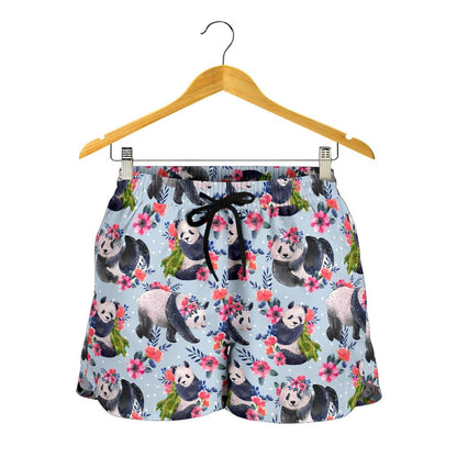 Panda Bear Flower Design Themed Print Women Shorts-JTAMIGO.COM