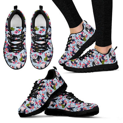 Panda Bear Flower Design Themed Print Women Sneakers Shoes