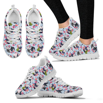 Panda Bear Flower Design Themed Print Women Sneakers Shoes