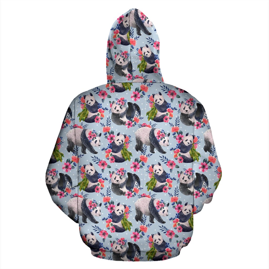 Panda Bear Flower Design Themed Print Zip Up Hoodie