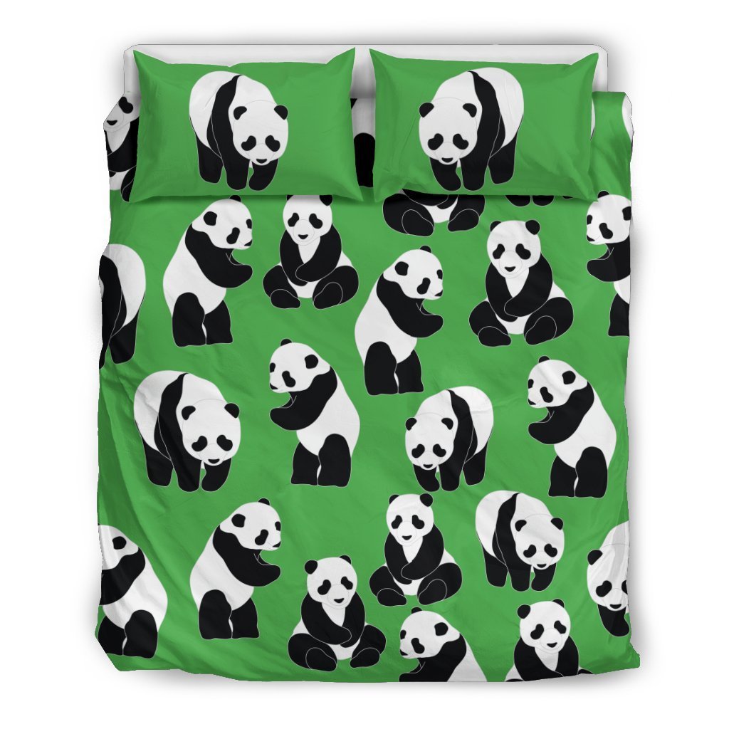 Panda Bear Pattern Themed Print Duvet Cover Bedding Set