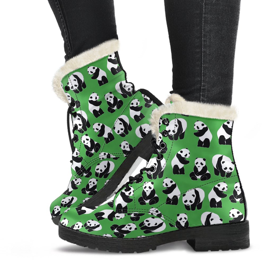 Panda Bear Pattern Themed Print Faux Fur Leather Boots-JTAMIGO.COM