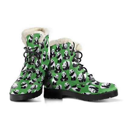 Panda Bear Pattern Themed Print Faux Fur Leather Boots-JTAMIGO.COM