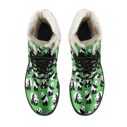 Panda Bear Pattern Themed Print Faux Fur Leather Boots-JTAMIGO.COM