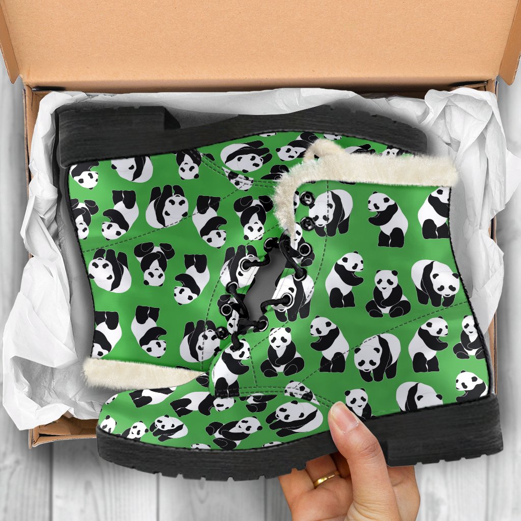Panda Bear Pattern Themed Print Faux Fur Leather Boots-JTAMIGO.COM