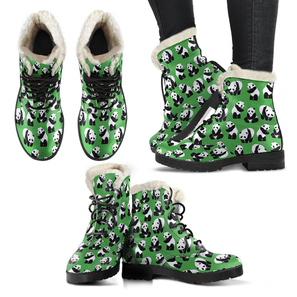 Panda Bear Pattern Themed Print Faux Fur Leather Boots-JTAMIGO.COM