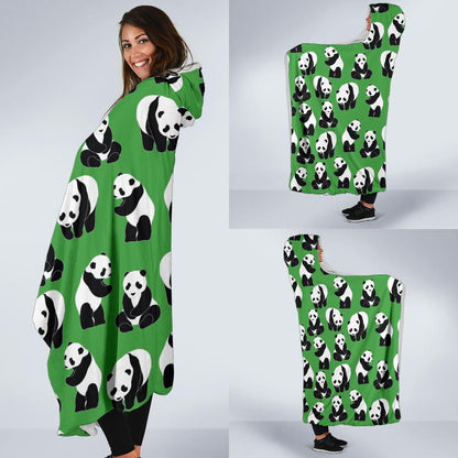 Panda Bear Pattern Themed Print Hooded Blanket-JTAMIGO.COM
