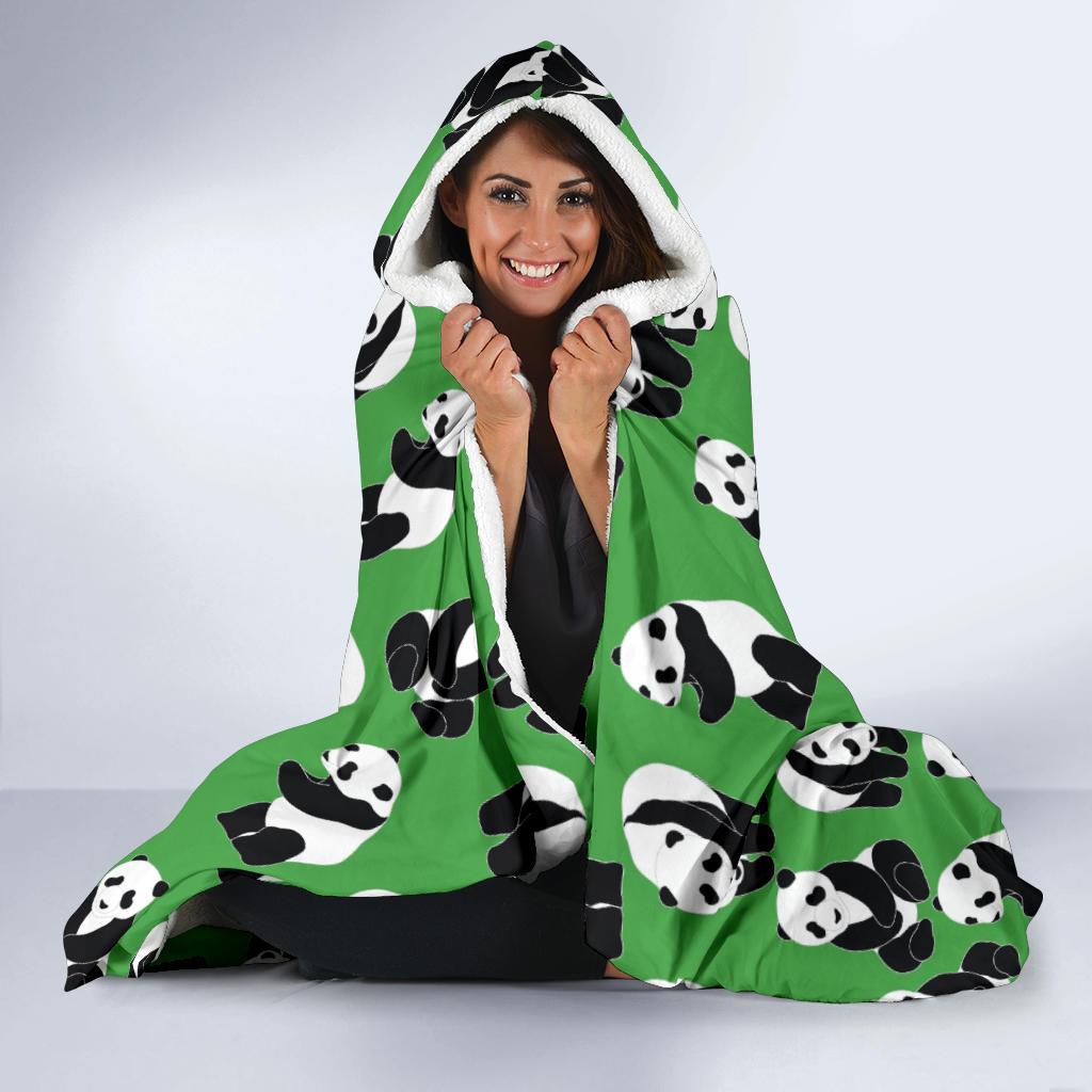 Panda Bear Pattern Themed Print Hooded Blanket-JTAMIGO.COM