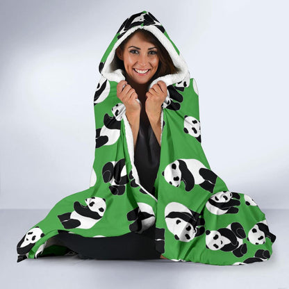 Panda Bear Pattern Themed Print Hooded Blanket-JTAMIGO.COM