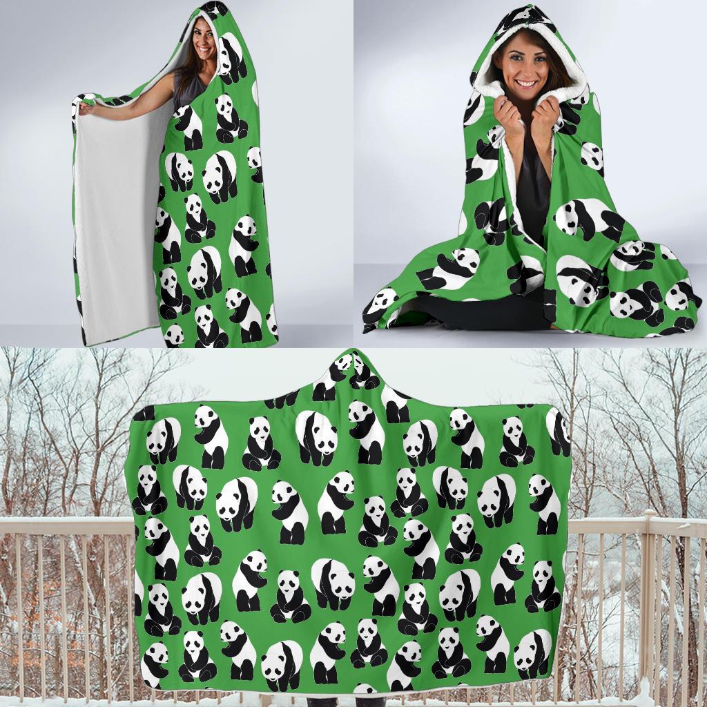 Panda Bear Pattern Themed Print Hooded Blanket-JTAMIGO.COM