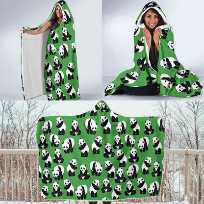 Panda Bear Pattern Themed Print Hooded Blanket-JTAMIGO.COM