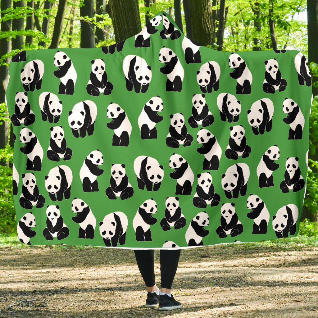 Panda Bear Pattern Themed Print Hooded Blanket-JTAMIGO.COM