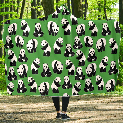 Panda Bear Pattern Themed Print Hooded Blanket-JTAMIGO.COM