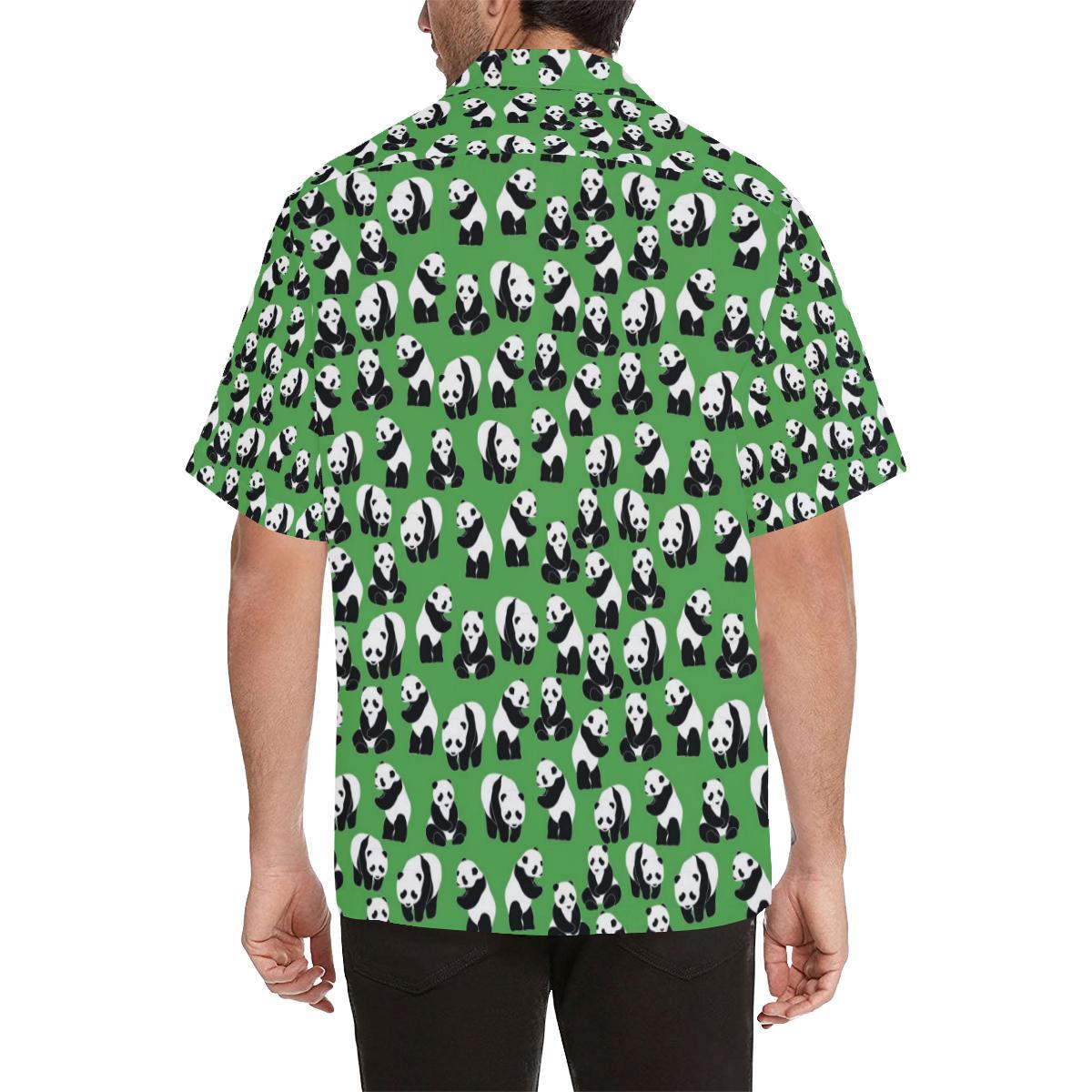 Panda Bear Pattern Themed Print Men Aloha Hawaiian Shirt