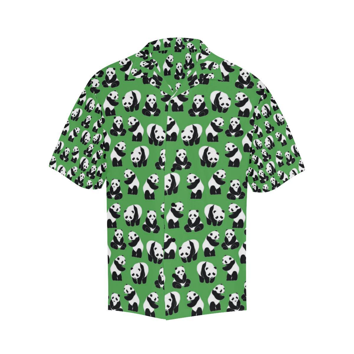 Panda Bear Pattern Themed Print Men Aloha Hawaiian Shirt