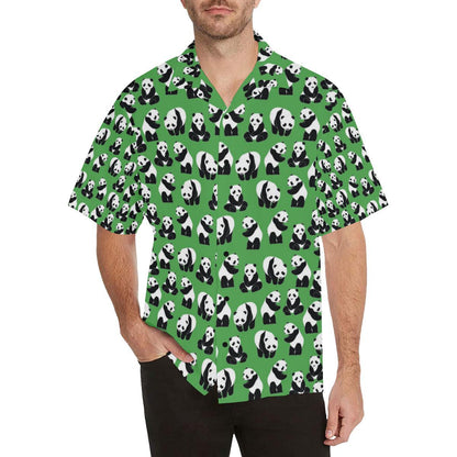 Panda Bear Pattern Themed Print Men Aloha Hawaiian Shirt