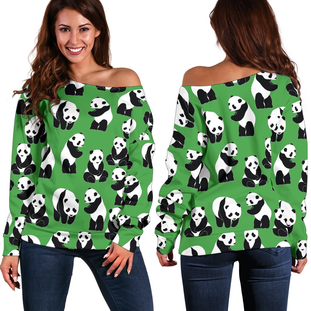 Panda Bear Pattern Themed Print Off Shoulder Sweatshirt