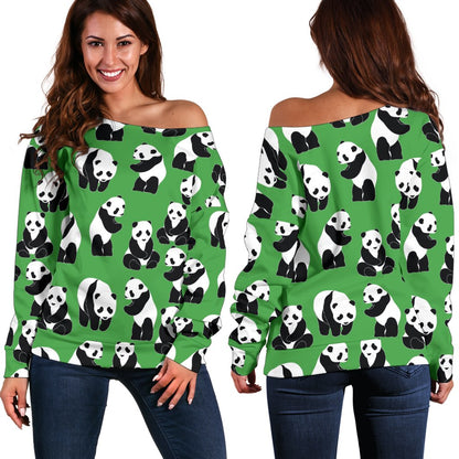 Panda Bear Pattern Themed Print Off Shoulder Sweatshirt