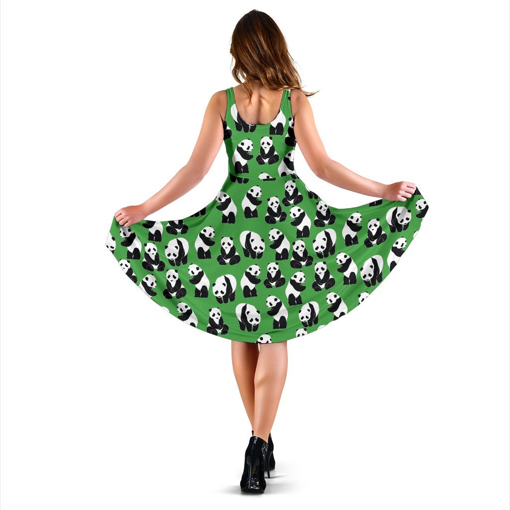 Panda Bear Pattern Themed Print Sleeveless Dress