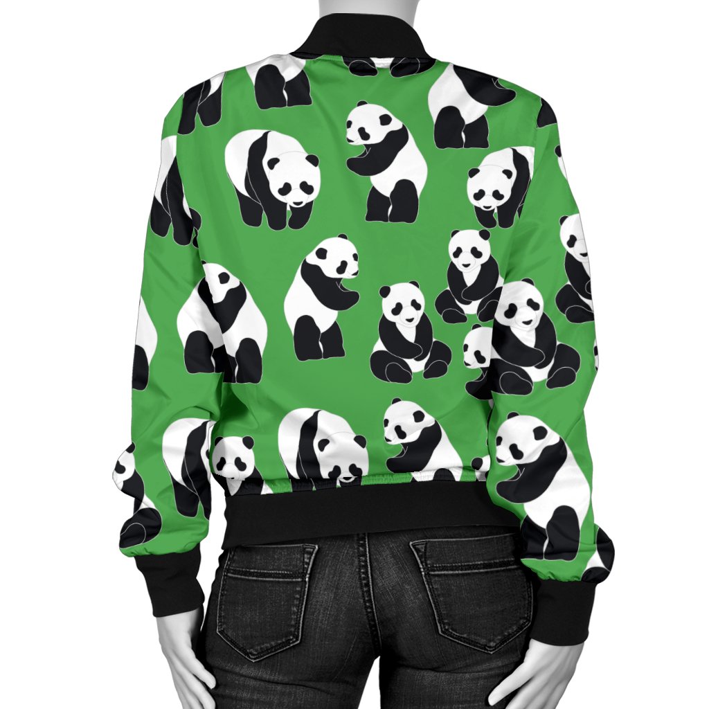 Panda Bear Pattern Themed Print Women Casual Bomber Jacket