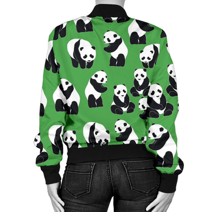 Panda Bear Pattern Themed Print Women Casual Bomber Jacket