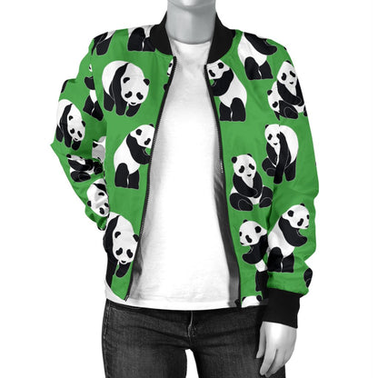 Panda Bear Pattern Themed Print Women Casual Bomber Jacket