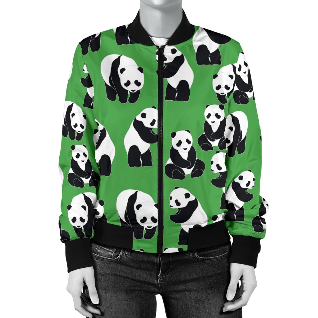 Panda Bear Pattern Themed Print Women Casual Bomber Jacket