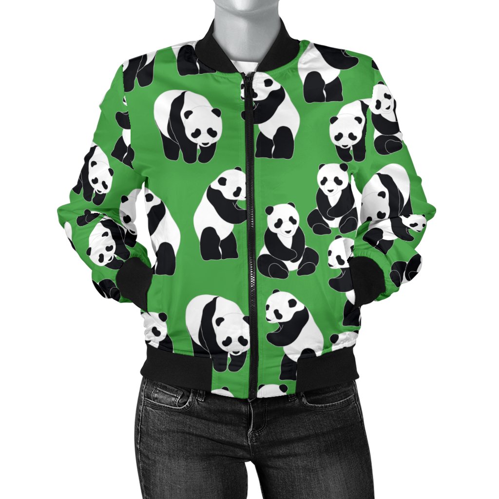 Panda Bear Pattern Themed Print Women Casual Bomber Jacket