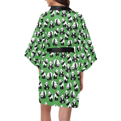 Panda Bear Pattern Themed Print Women Short Kimono Robe