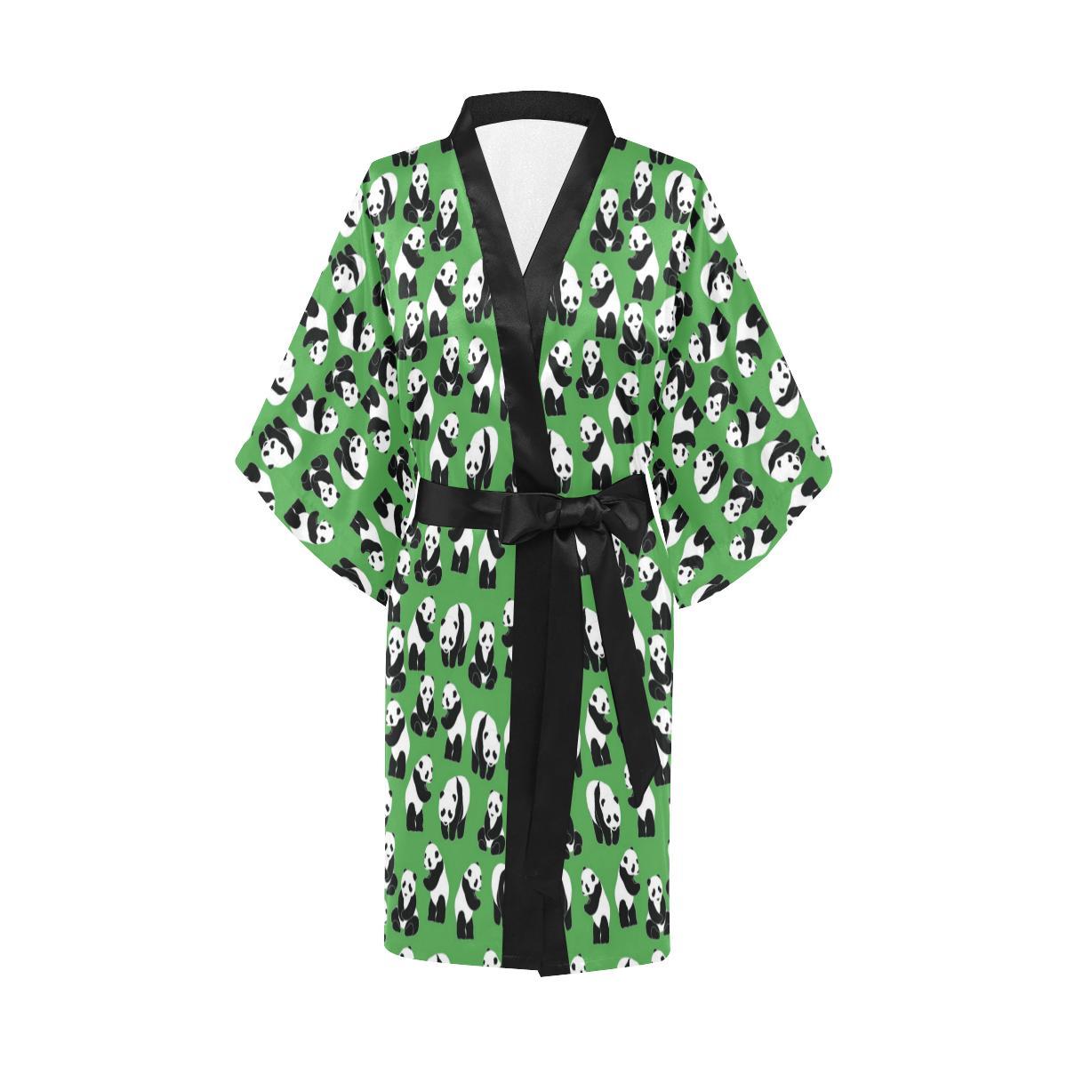 Panda Bear Pattern Themed Print Women Short Kimono Robe