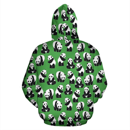 Panda Bear Pattern Themed Print Zip Up Hoodie