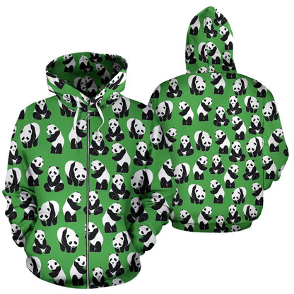 Panda Bear Pattern Themed Print Zip Up Hoodie