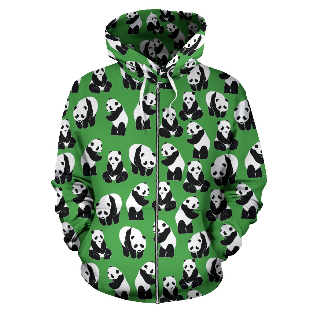 Panda Bear Pattern Themed Print Zip Up Hoodie